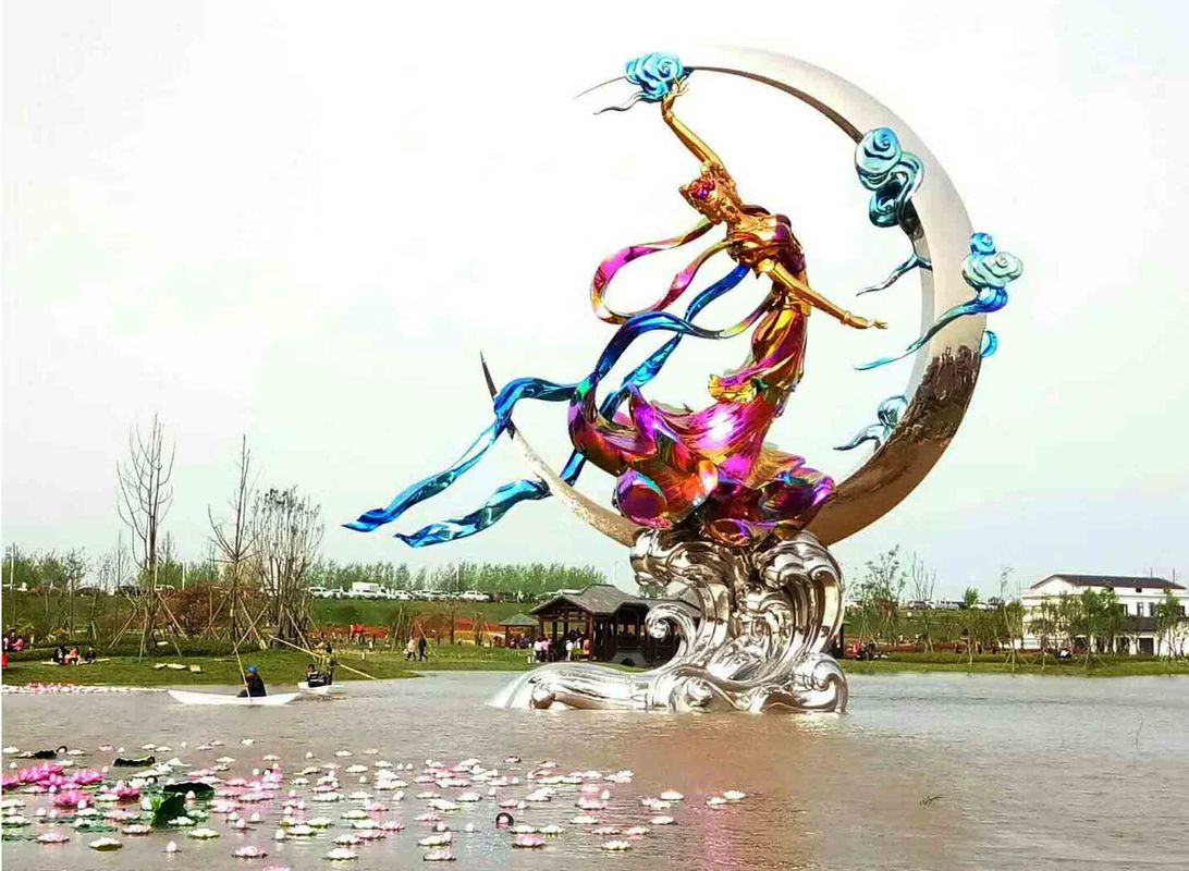Nghệ thuật công cộng Tượng ngoài trời lớn bằng thép không gỉ Flying Fairy Painted